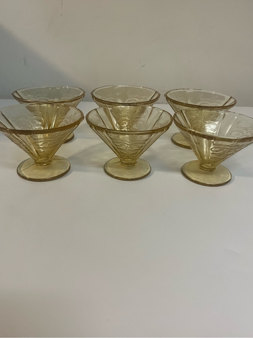Vintage Amber Pressed Glass Sherbet Dessert Cups Set of 6 Pedestal Floral 3”x4”